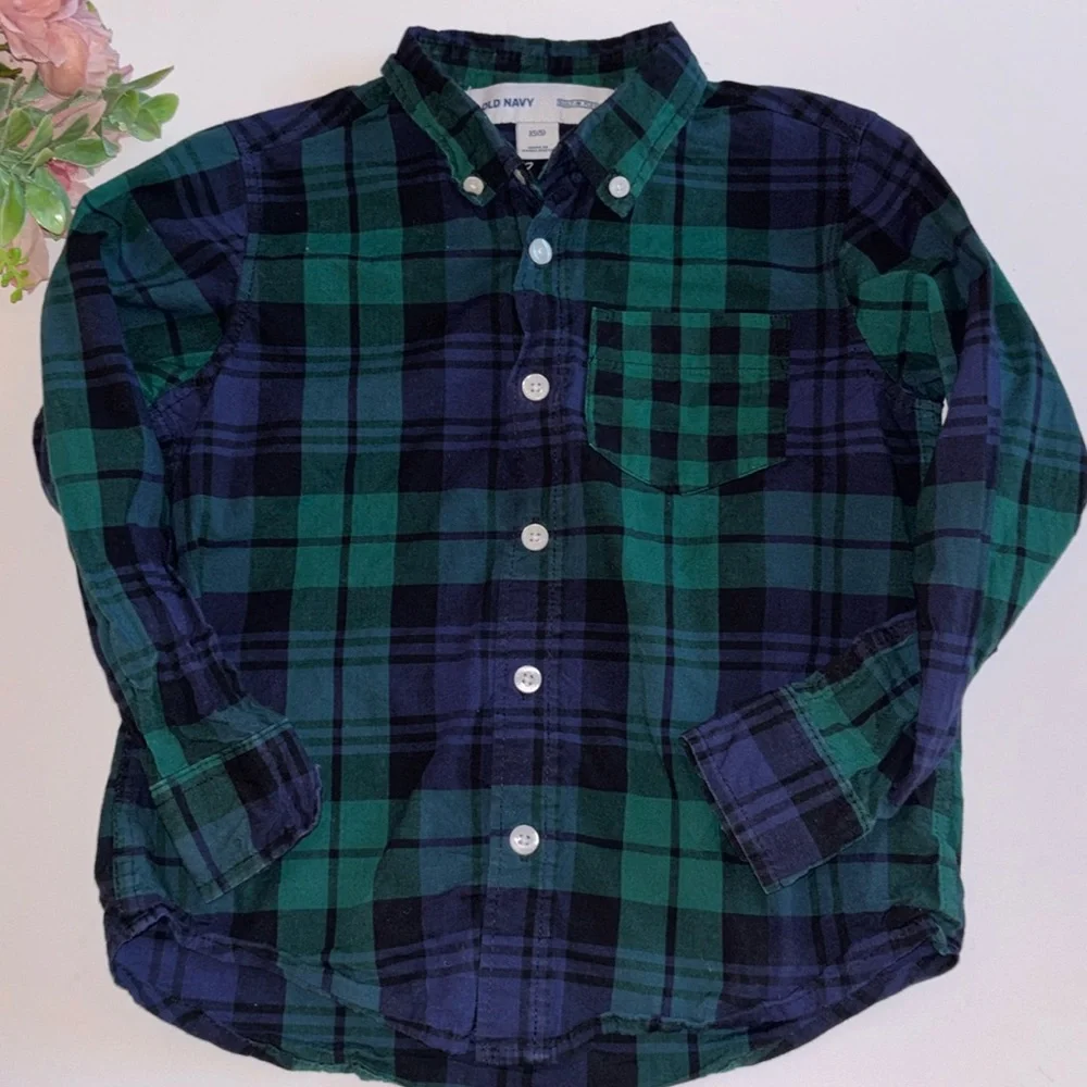 Green Plaid Poplin Shirt For Boys XS BLUE GREEN PLAID Christmas Shirt